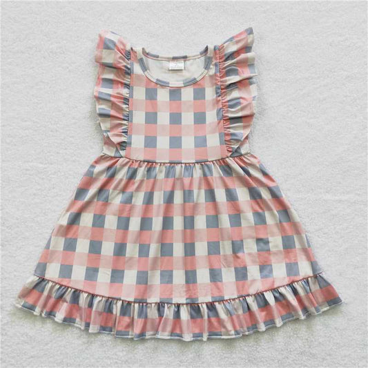 GSD0364 Powder blue plaid flying sleeve dress