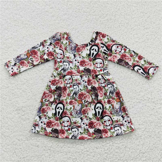 GLD0191  Baby Girls Halloween Flowers Knee Length Dresses