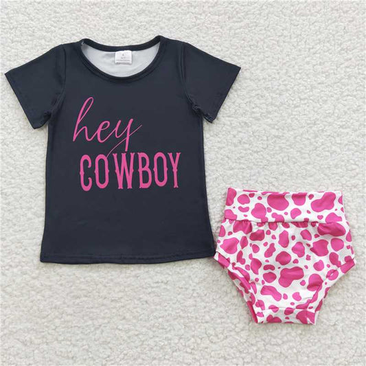 GBO0132  Baby Girls Hey Cowboy Pink Leopard Bummie Sets
