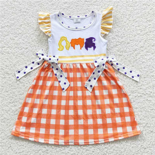 GSD0382 Witches orange plaid kids girls Halloween dresses