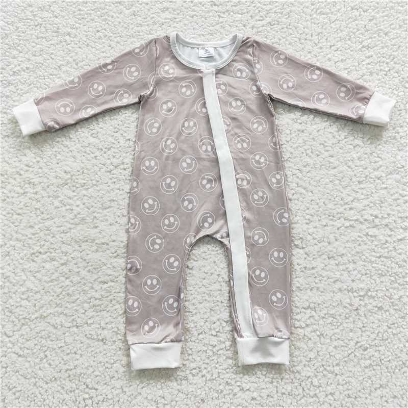 RTS LR0310 Smiley face withered grass green zipper long-sleeved jumpsuit