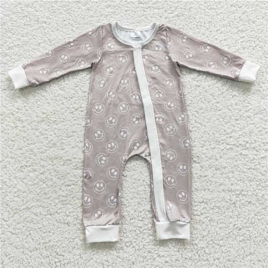 RTS LR0310 Smiley face withered grass green zipper long-sleeved jumpsuit