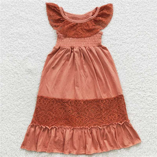GSD0458  Orange lace cotton elastic kids girls dresses