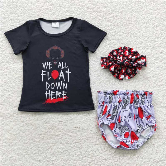 GBO0171  Baby Girls Halloween Purple Black Bummie Sets