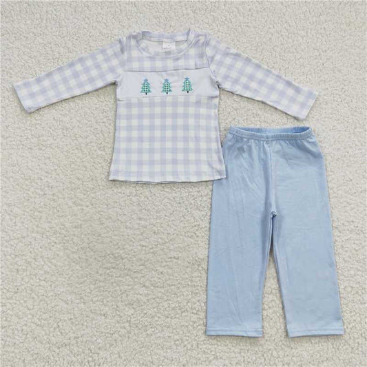 BLP0178Plaid Christmas tree baby boy clothing set