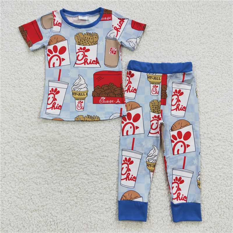 Cute clothes RTS NO MOQ （In stock）BSPO0148  Blue short-sleeved shirt and trousers suit