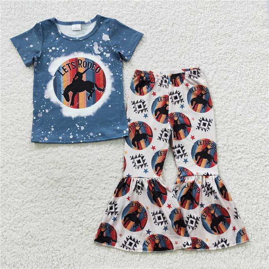 GSPO0671 Girls' lets rodeo horse riding aztec short-sleeved beige trousers suit