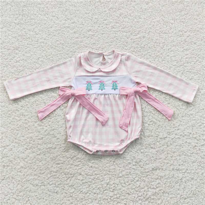 11.24 RTS NO MOQ （In stock）Matching Christmas LR0334 Baby Girls Long Sleeve Christmas Tree Rompers