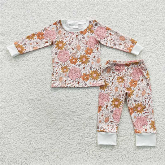 GLP0572Floral long sleeves baby girls fall pajamas
