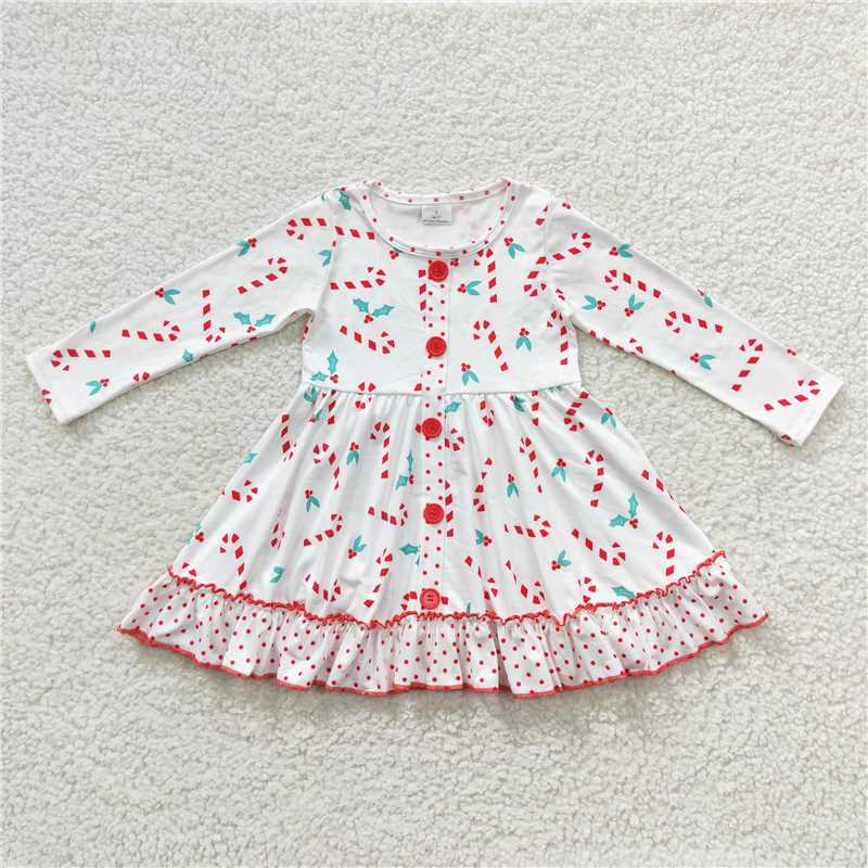GLD0268  Baby Girls Christmas Candy Cane Ruffle Knee Length Dresses