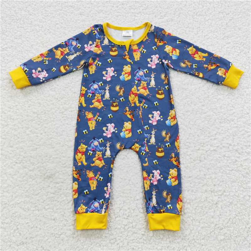 RTS LR0347 Cartoon Winnie the Pooh blue and yellow zipper long-sleeved jumpsuit