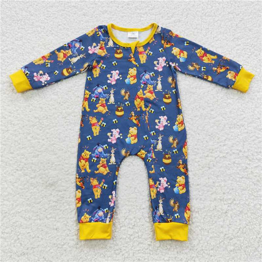 RTS LR0347 Cartoon Winnie the Pooh blue and yellow zipper long-sleeved jumpsuit