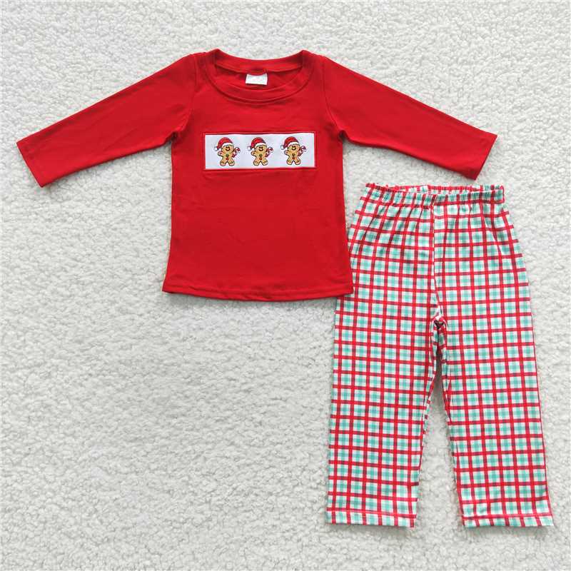 12.9 RTS NO MOQ （In stock）Matching Christmas BLP0202 Baby Boys Gingerbread Shirts Pants Clothes Sets