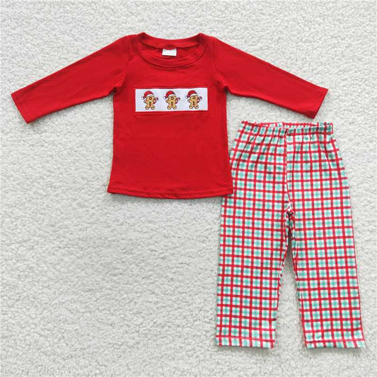 12.9 RTS NO MOQ （In stock）Matching Christmas BLP0202 Baby Boys Gingerbread Shirts Pants Clothes Sets
