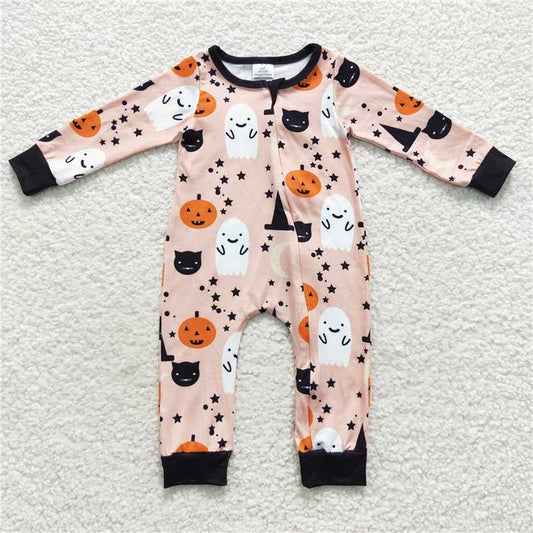 RTS LR0474 Ghost Pumpkin Star Moon Zipper Long Sleeve Bodysuit