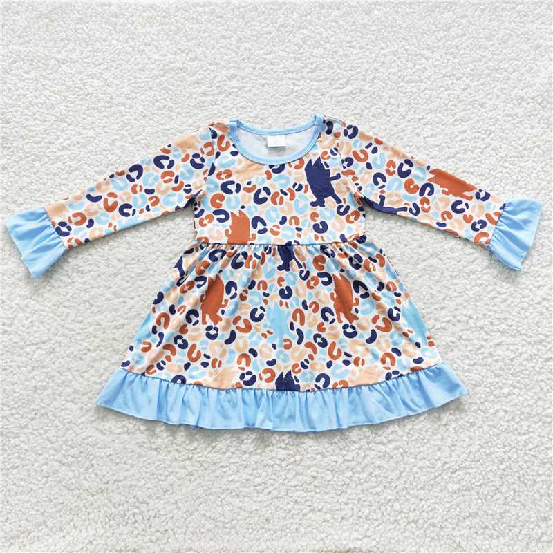 GLD0280  Baby Girls Leopard Dogs Cartoon Knee Length Dresses