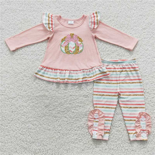 GLP0513Pumpkin bow top stripe leggings girls fall outfits