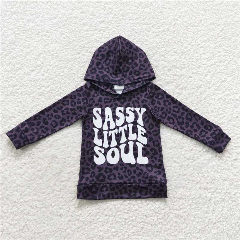 GT0233 sassy little soul leopard print grey and black hooded long-sleeved top