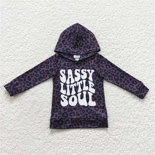 GT0233 sassy little soul leopard print grey and black hooded long-sleeved top