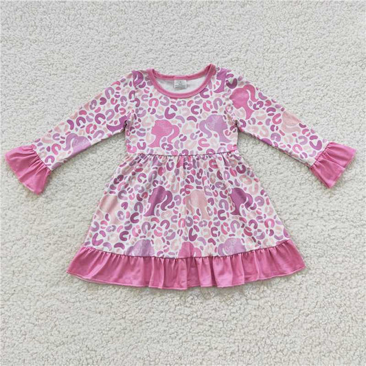 GLD0284  Baby Girls Leopard Doll Knee Length Dresses