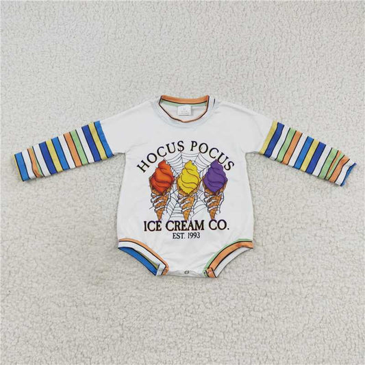 RTS LR0497 hocus pocus spider web ice cream stripe white long-sleeved jumpsuit