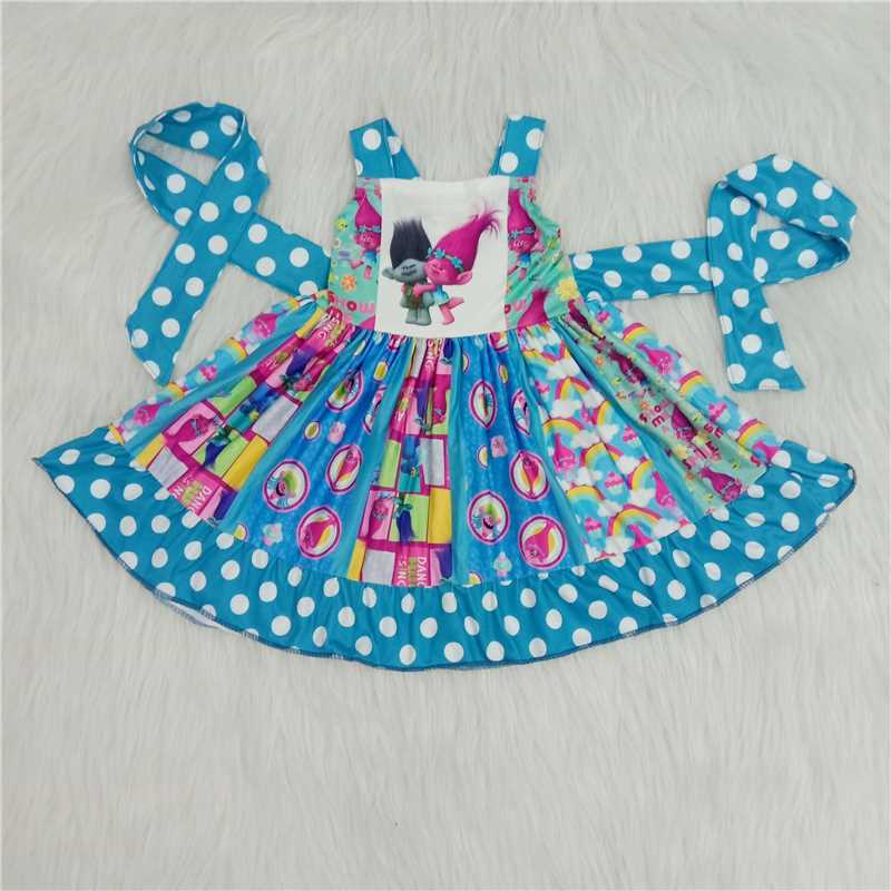 A6-6  Girl polka dots sleeveless panel twirl dresses