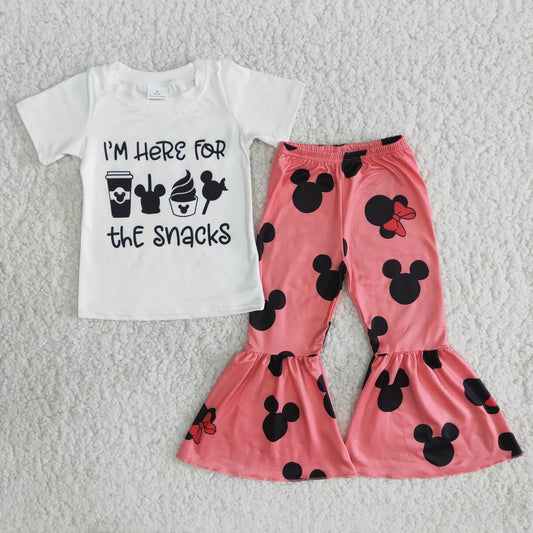 A13-22 White top with letters and rose red Mickey Mouse head pants