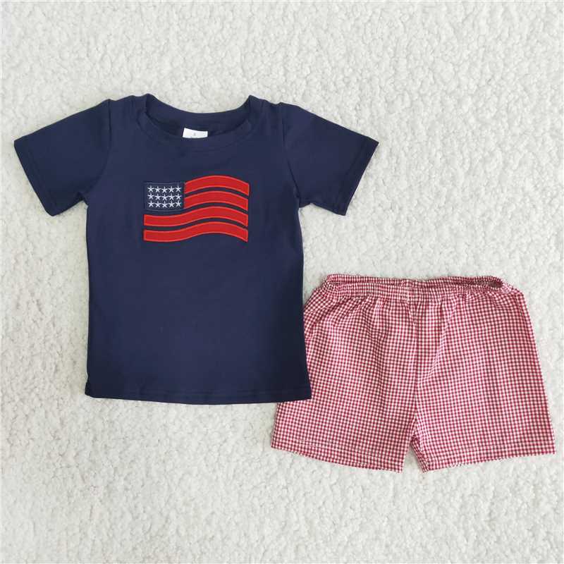 A12-23 4th of July boys flag embroidered shrots sets