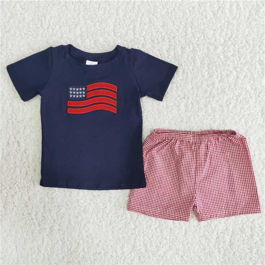 A12-23 4th of July boys flag embroidered shrots sets