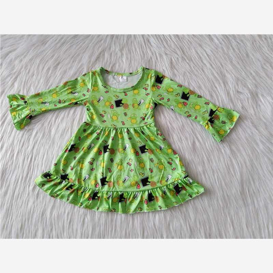 9.16 RTS NO MOQ（In stock）G1-3-8 Baby Girls Winter Dress Baby Girls Green long sleeve lace knee-length Dresses