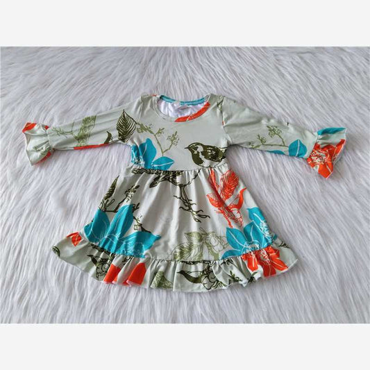 9.15 RTS NO MOQ （In stock）G1-3-6. Baby Girls Winter Dress Baby Girls Bird light greenwhite knee-length Dresses