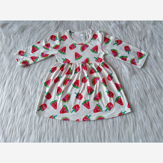 9.18 RTS NO MOQ（In stock）G1-3`, Baby Girls Winter Dress Watermelon white long-sleeved dress