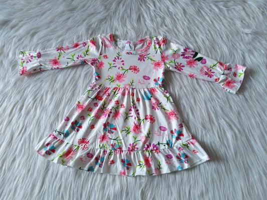9.17 RTS NO MOQ（In stock）G1-3-5.- Baby Girls Winter Dress Baby Girls Colorful flower white knee-length Dresses