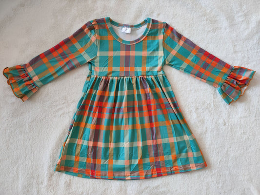 9.20 RTS NO MOQ（In stock）G2-24-5*. Baby Girls Winter Dress Plaid lace long-sleeved dress