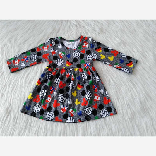 9.18 RTS NO MOQ（In stock）G1-3-5* Baby Girls Winter Dress Baby Girls Mickey gray and black clothes