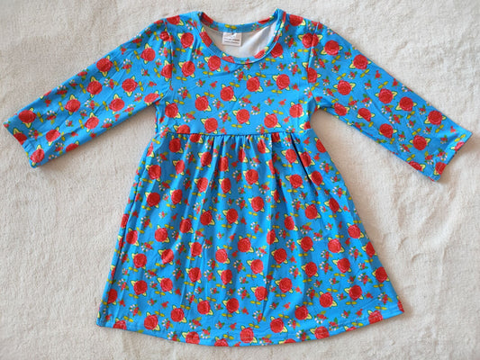 9.20 RTS NO MOQ（In stock）G2-16-7*.* Baby Girls Winter Dress Red flower blue long-sleeved dress