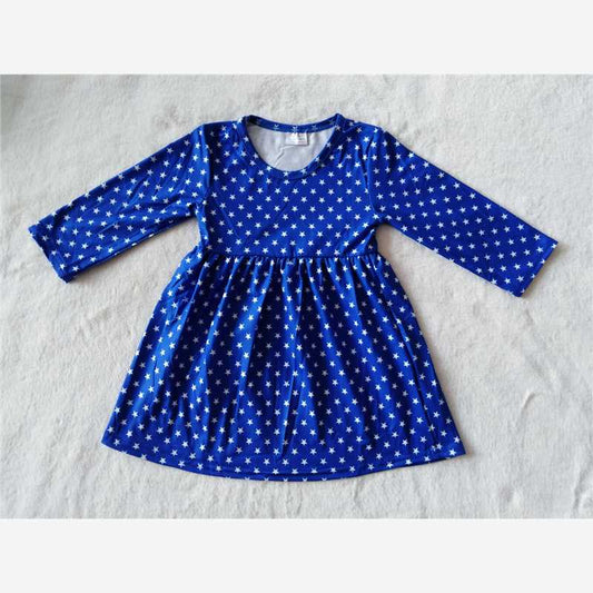 9.15 RTS NO MOQ （In stock）	G4-6 Baby Girls Winter Dress Baby Girls Pentagram blue knee-length Dresses