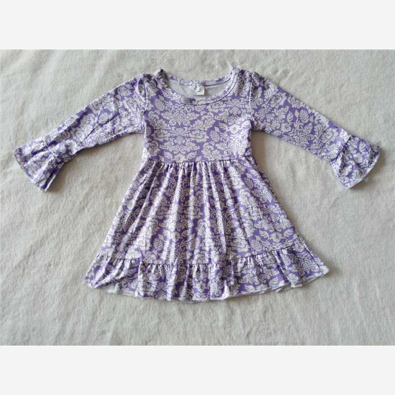 9.15 RTS NO MOQ （In stock）G4-10-- Baby Girls Winter Dress Baby Girls Purple lace knee-length Dresses