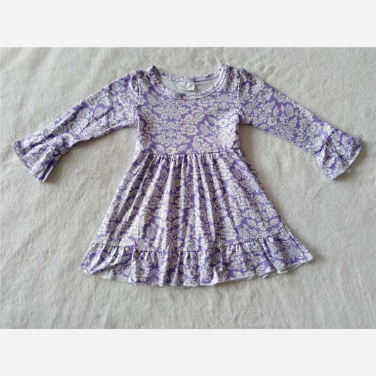 9.15 RTS NO MOQ （In stock）G4-10-- Baby Girls Winter Dress Baby Girls Purple lace knee-length Dresses