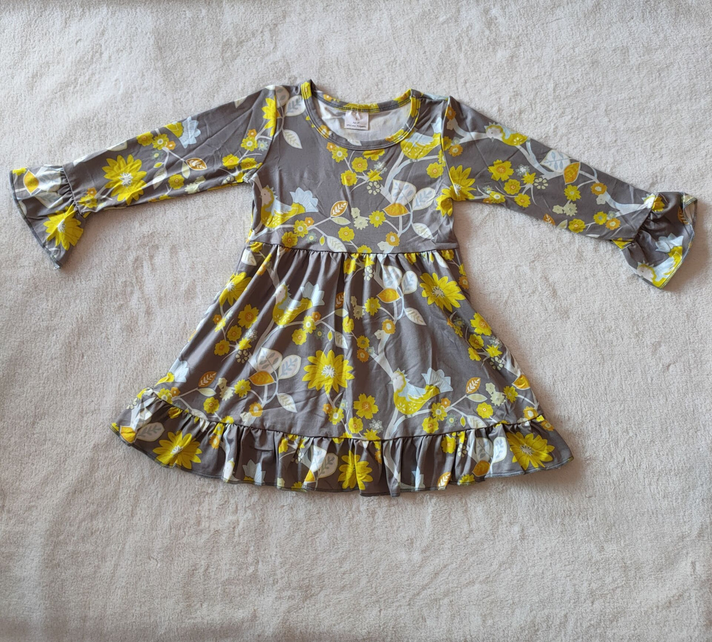 9.26 RTS NO MOQ（In stock）G2-16-5** Baby Girls Winter Dress Yellow chrysanthemum lace long-sleeved dress