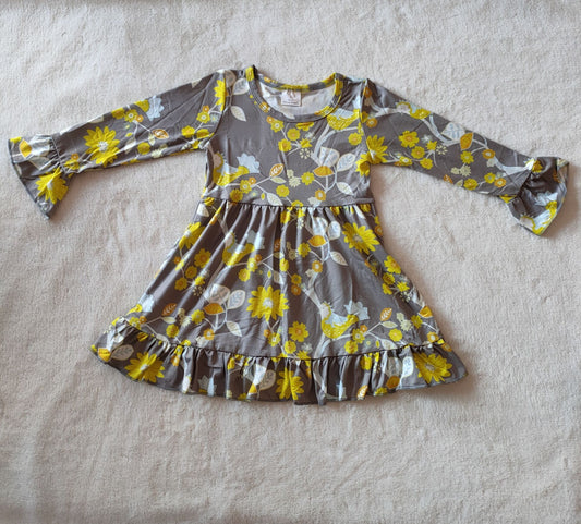 9.26 RTS NO MOQ（In stock）G2-16-5** Baby Girls Winter Dress Yellow chrysanthemum lace long-sleeved dress