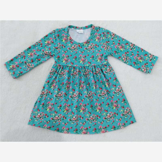 9.17 RTS NO MOQ（In stock）G2-20-7*/ Baby Girls Winter Dress Baby Girls red flowers light blue Dresses