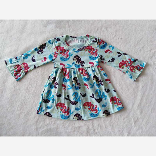 9.16 RTS NO MOQ（In stock）G2-20 Baby Girls Winter Dress Baby Girls Five-pointed star long-haired mermaid knee-length Dresses