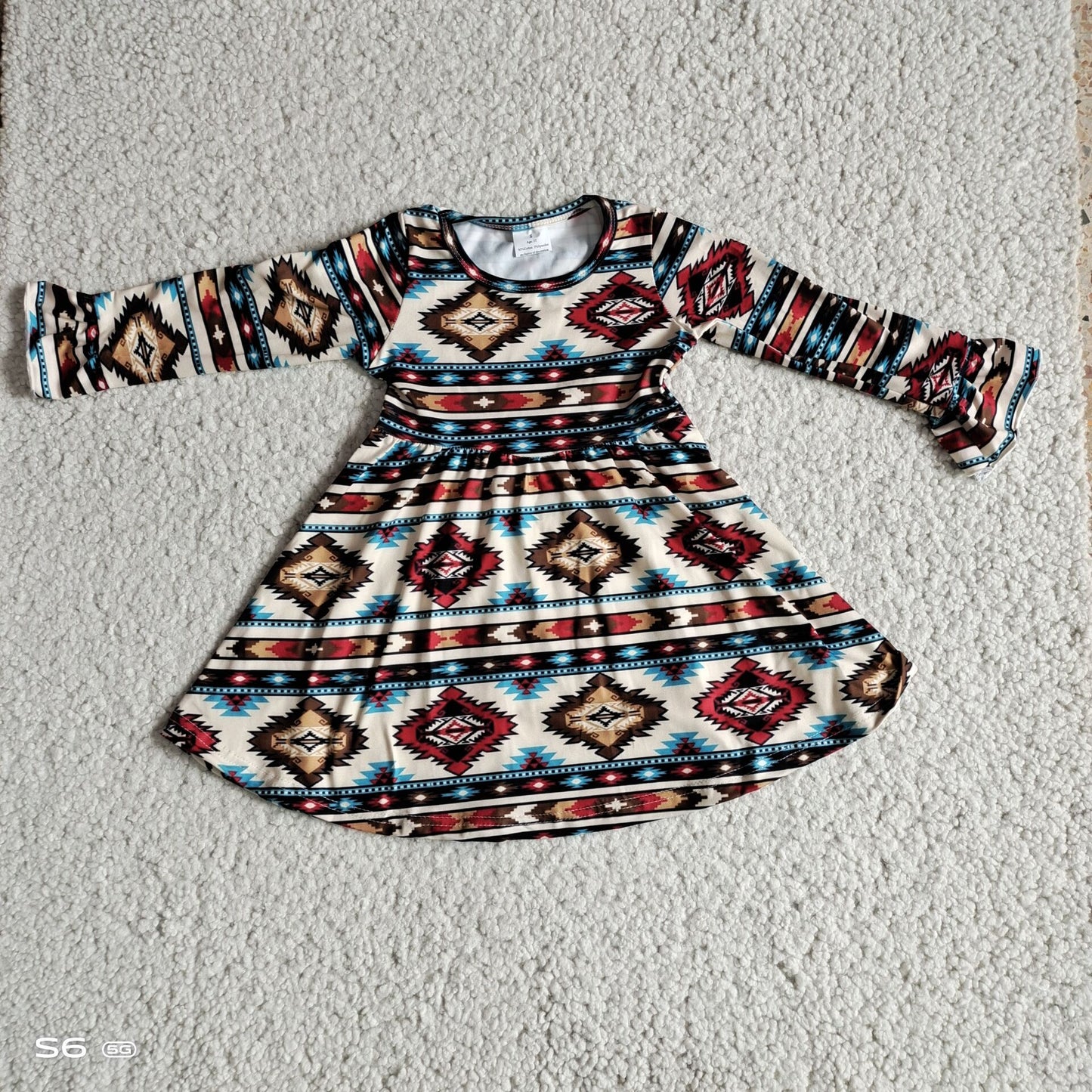 9.23 RTS NO MOQ（In stock）G2-16-8** Baby Girls Winter Dress Red, blue and black diamond striped long-sleeved dress