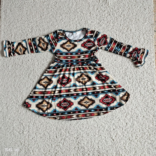 9.23 RTS NO MOQ（In stock）G2-16-8** Baby Girls Winter Dress Red, blue and black diamond striped long-sleeved dress