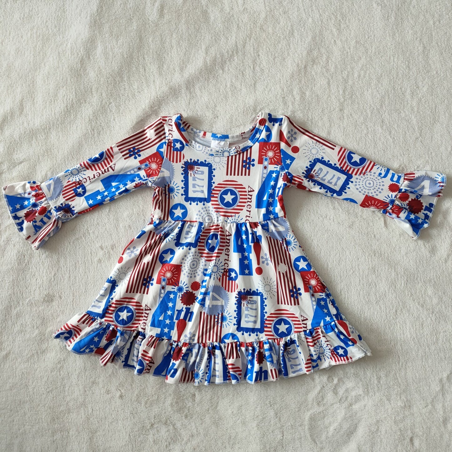 9.15 RTS NO MOQ （In stock）G4-10‘..’ Baby Girls Winter Dress Baby Girls Blue circle five-pointed star knee-length Dresses