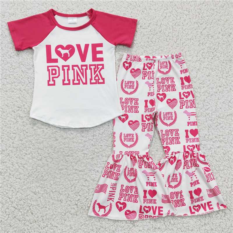 D13-27 love pink short-sleeved top flared pants