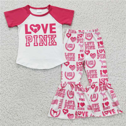 D13-27 love pink short-sleeved top flared pants