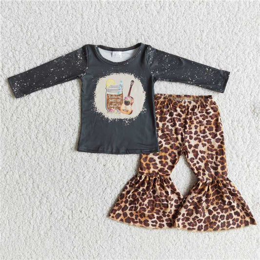 6 B13-18Guitar shirt leopard bell bottom pants kids boutique clothes