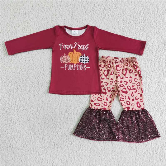 6 A25-14Girl Pumpkin Leopard Sequin Pants Outfit